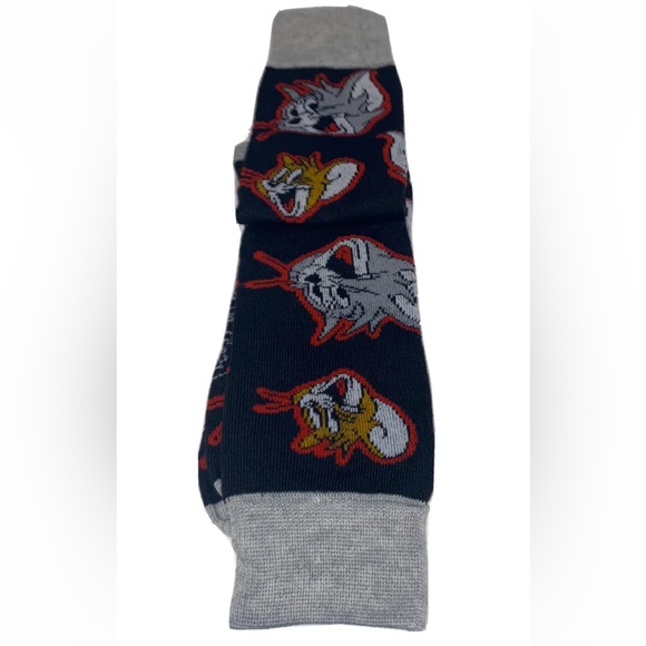 Tom and Jerry Crew Socks 1 Pair Men's 8-12 Black Gray w Faces Cartoon Cat Mouse - Picture 5 of 10